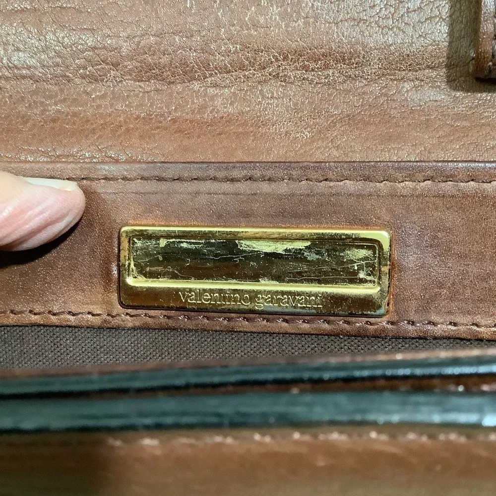 Valentino Garavani Vintage Brown Leather Clutch Bag with Gold Detail